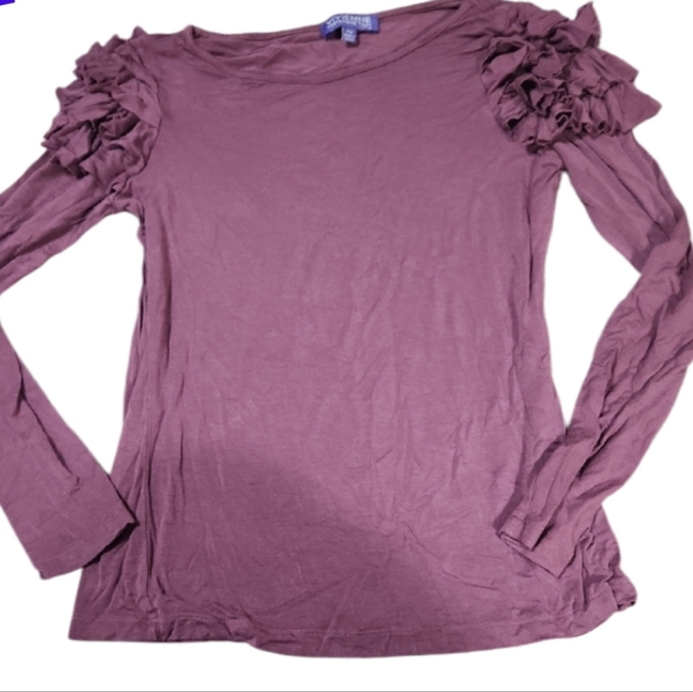 Vintage Petite Med Women's Ruffled Sleeve Top - Mauve
